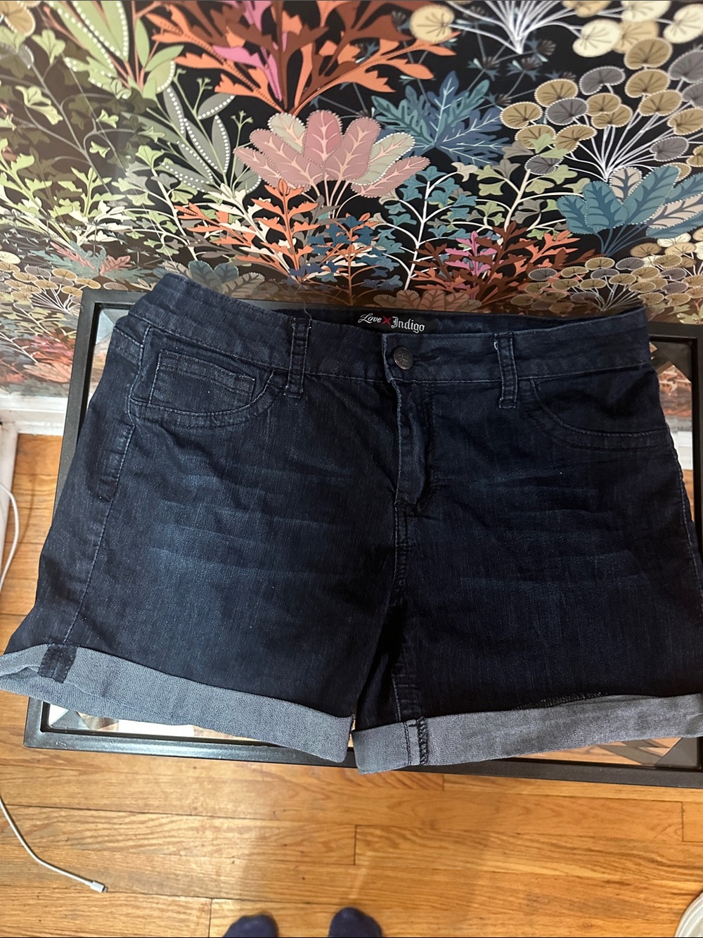 Love Indigo Dark Blue Roll-Cuff Denim Shorts